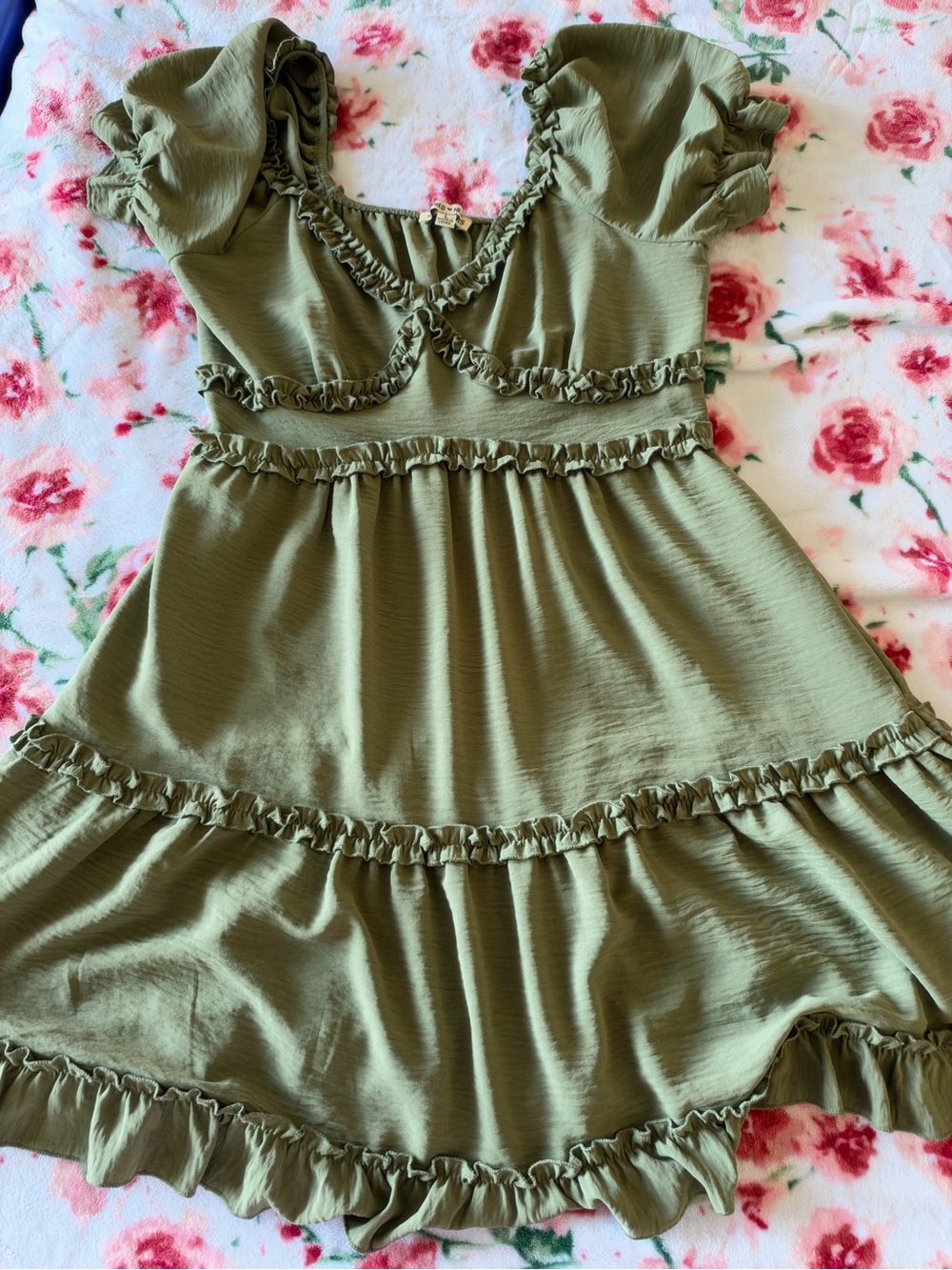 Girls Olive Ruffle Tiered Dress - Kids